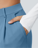Flex High-Waisted Straight-Leg Work Pants – 4-Way Stretch Business Casual Pants with Pockets