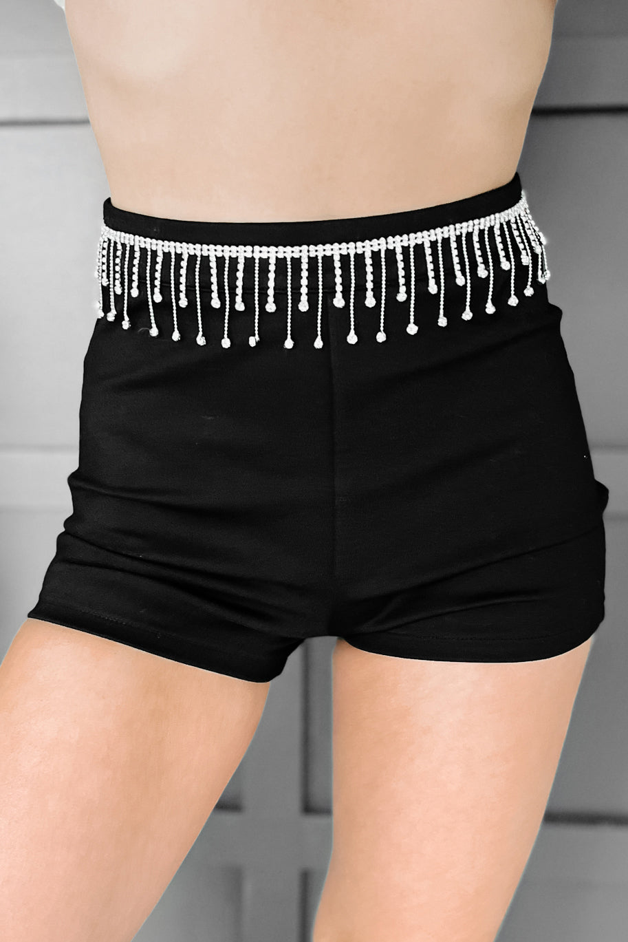 Shesways®The Show Must Go On Fitted Rhinestone Embellished Shorts (Black)