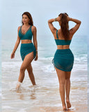 Shesways® Mesh High Waisted Tummy Control Sarong Wraps Bikini Set