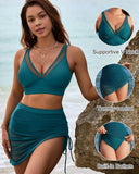 Shesways® Mesh High Waisted Tummy Control Sarong Wraps Bikini Set