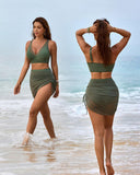 Shesways® Mesh High Waisted Tummy Control Sarong Wraps Bikini Set