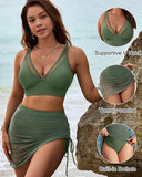 Shesways® Mesh High Waisted Tummy Control Sarong Wraps Bikini Set
