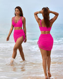 Shesways® Mesh High Waisted Tummy Control Sarong Wraps Bikini Set
