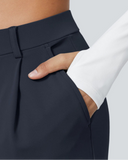 Flex High-Waisted Straight-Leg Work Pants – 4-Way Stretch Business Casual Pants with Pockets