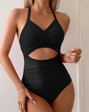 ShesWays® High-Waist Color-Block One-Piece | Tummy Control & Cross-Back Support