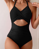 ShesWays® High-Waist Color-Block One-Piece | Tummy Control & Cross-Back Support