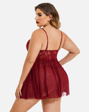 Plus Size V Neck Mesh Side Slit Babydolls