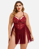 Plus Size V Neck Mesh Side Slit Babydolls