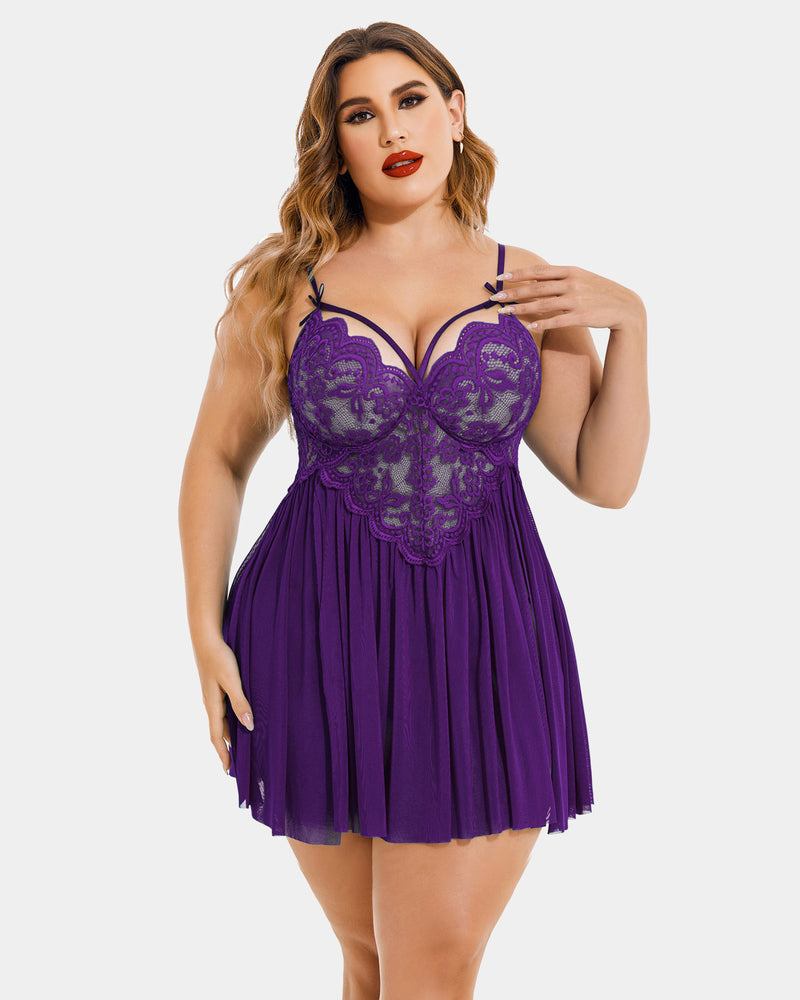 Plus Size V Neck Mesh Side Slit Babydolls