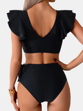 Shesways® Ruffled Sleeve Tie Tummy Control Bikini Set