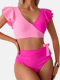 Shesways® Ruffled Sleeve Tie Tummy Control Bikini Set