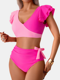 Shesways® Ruffled Sleeve Tie Tummy Control Bikini Set