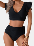 Shesways® Ruffled Sleeve Tie Tummy Control Bikini Set