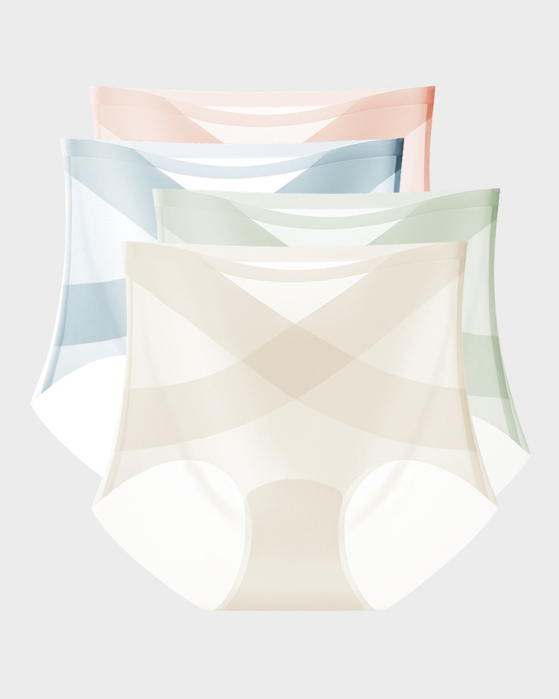 Seamless Ice-Silk High-Waist Tummy Control Panties (4/6 Pack)