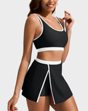 Sporty Color Block Side Slit Skirted Bikini Set