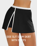 Sporty Color Block Side Slit Skirted Bikini Set