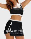 Sporty Color Block Side Slit Skirted Bikini Set