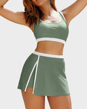 Sporty Color Block Side Slit Skirted Bikini Set