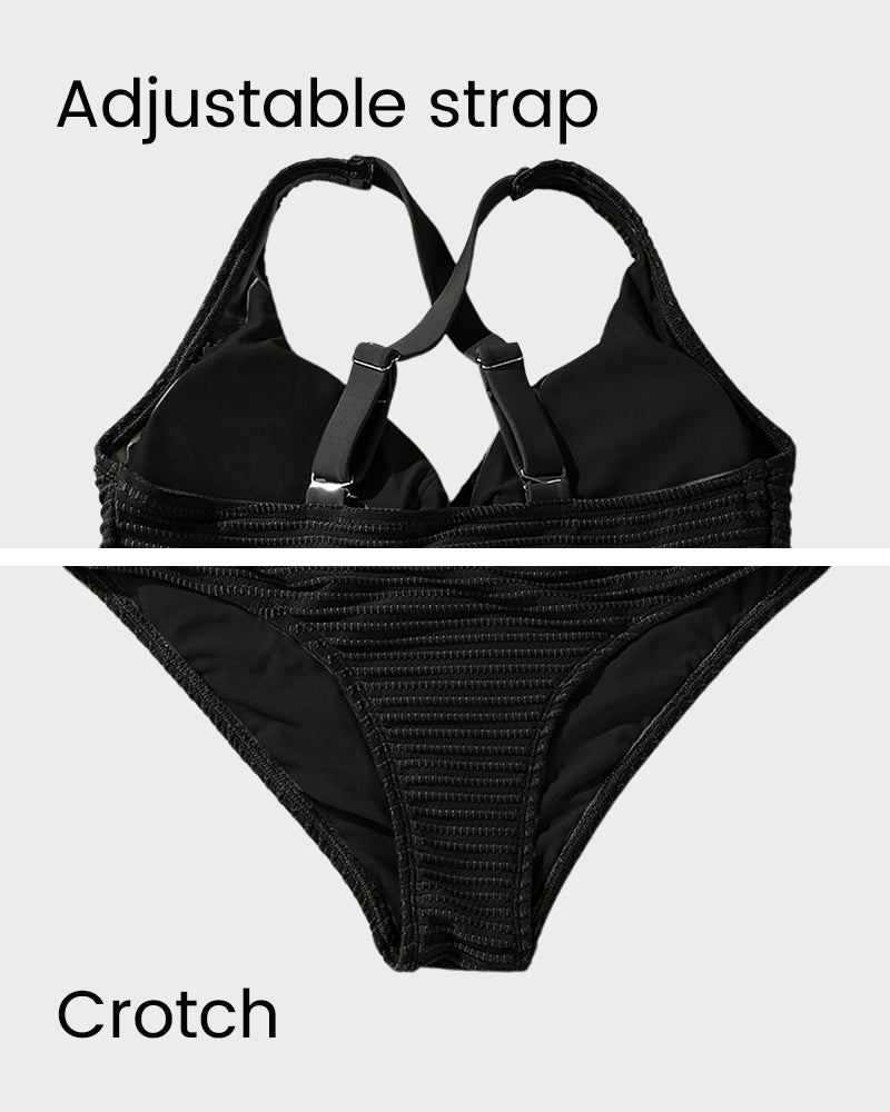 Shesways® Textured Knot-Front High-Waisted Bikini Set