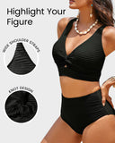 Shesways® Textured Knot-Front High-Waisted Bikini Set