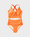 Shesways® Textured Knot-Front High-Waisted Bikini Set