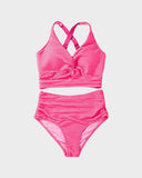 Shesways® Textured Knot-Front High-Waisted Bikini Set