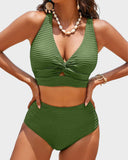 Shesways® Textured Knot-Front High-Waisted Bikini Set