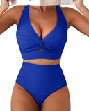 Shesways® Textured Knot-Front High-Waisted Bikini Set