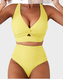 Shesways® Textured Knot-Front High-Waisted Bikini Set