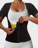 Shesways® Women's Short-Sleeve Sauna Top with Button Closure, Bust Support, and Abdominal Control