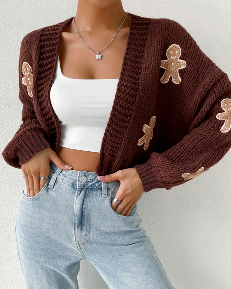 Shesways® Gingerbread Open Front Cropped Cardigan Sweater