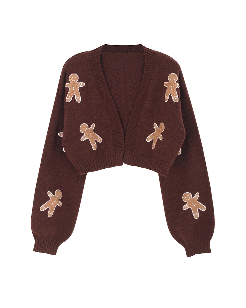 Shesways® Gingerbread Open Front Cropped Cardigan Sweater