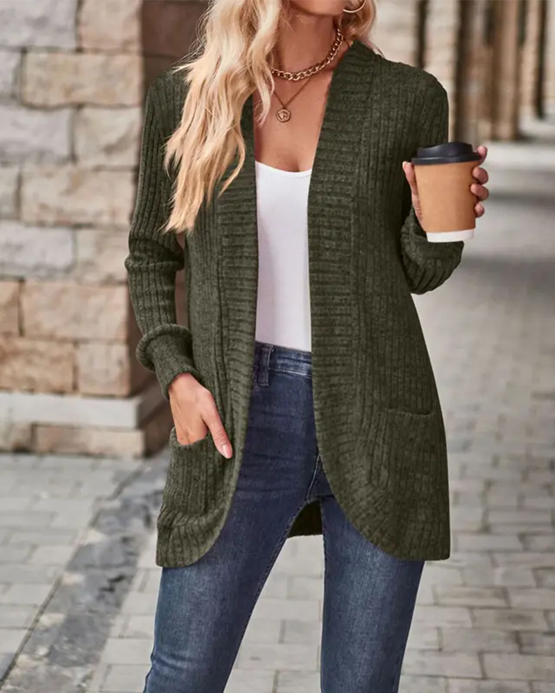 Shesways®  Women's Open Front Chunky Knit Cardigan with Pockets – Long Sleeve Casual Sweater Coat
