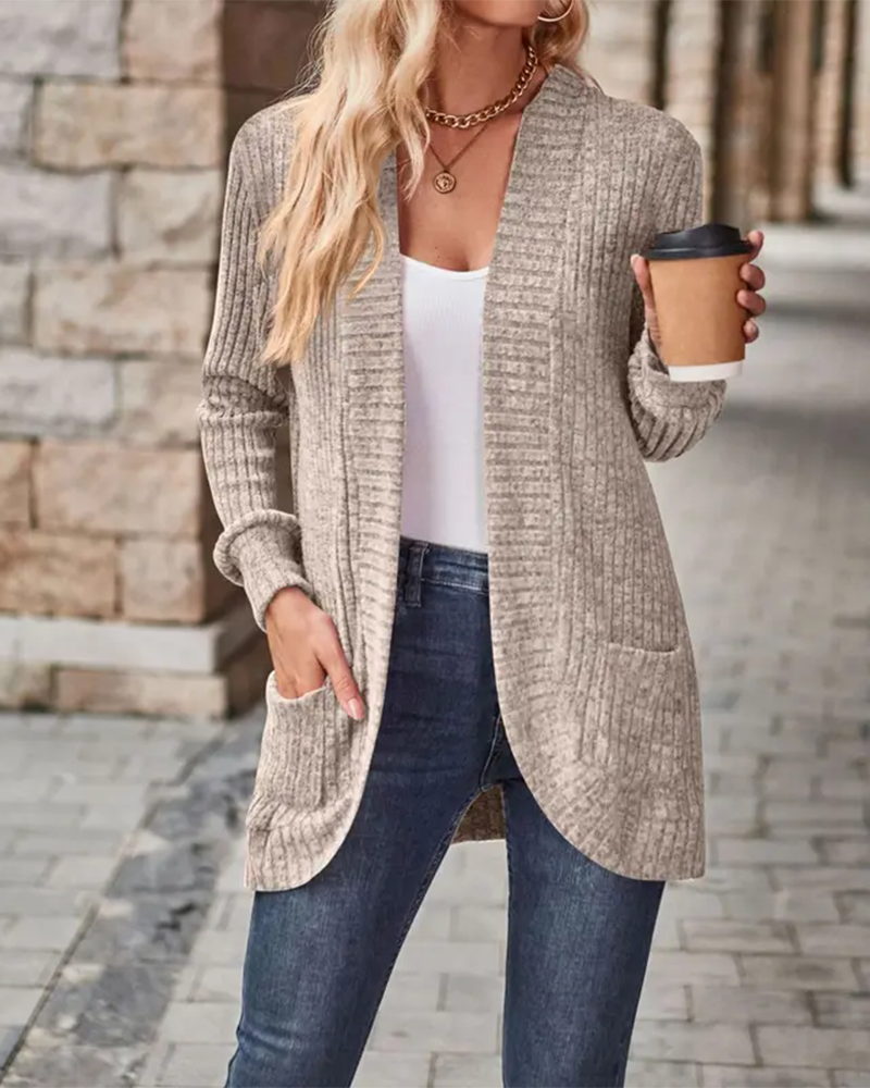 Shesways®  Women's Open Front Chunky Knit Cardigan with Pockets – Long Sleeve Casual Sweater Coat