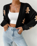 Shesways® Gingerbread Open Front Cropped Cardigan Sweater