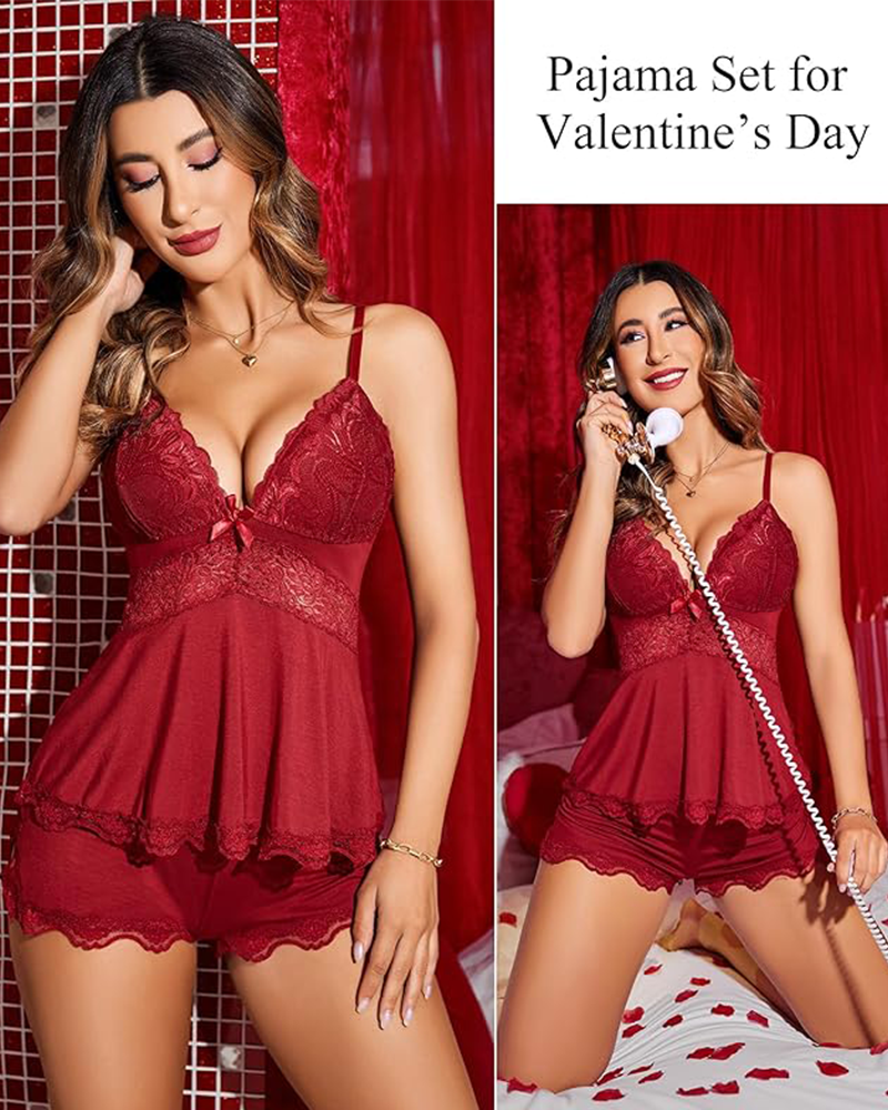 Shesways® Lace Floral Pajama Lounge Set