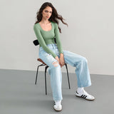Women’s Double Layer Scoop Neck Long Sleeve Top