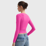 Women’s Double Layer Scoop Neck Long Sleeve Top