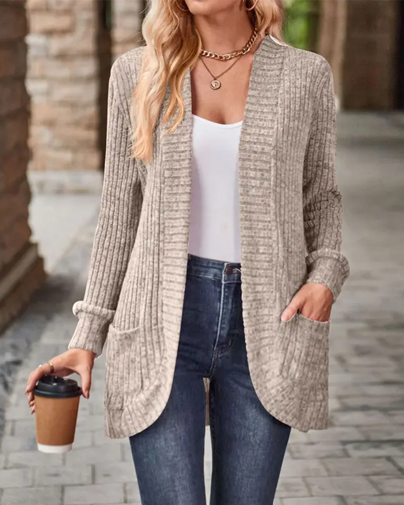 Shesways®  Women's Open Front Chunky Knit Cardigan with Pockets – Long Sleeve Casual Sweater Coat