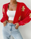 Shesways® Gingerbread Open Front Cropped Cardigan Sweater