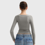 Women’s Double Layer Scoop Neck Long Sleeve Top