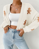 Shesways® Gingerbread Open Front Cropped Cardigan Sweater