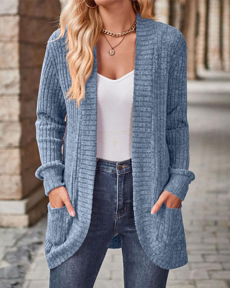 Shesways®  Women's Open Front Chunky Knit Cardigan with Pockets – Long Sleeve Casual Sweater Coat
