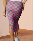 Shesways® Checkered Bodycon Midi Skirt with Side Slit