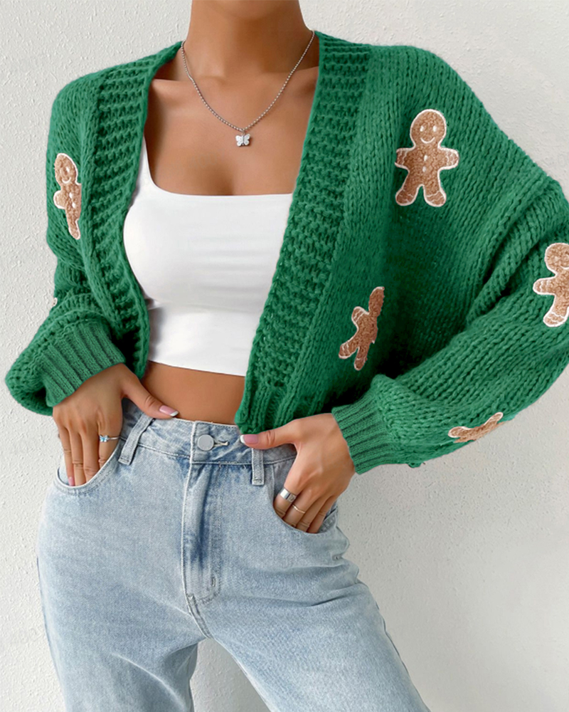 Shesways® Gingerbread Open Front Cropped Cardigan Sweater