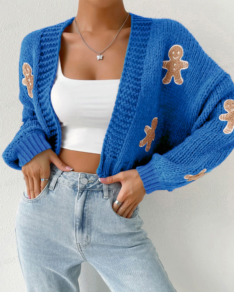 Shesways® Gingerbread Open Front Cropped Cardigan Sweater