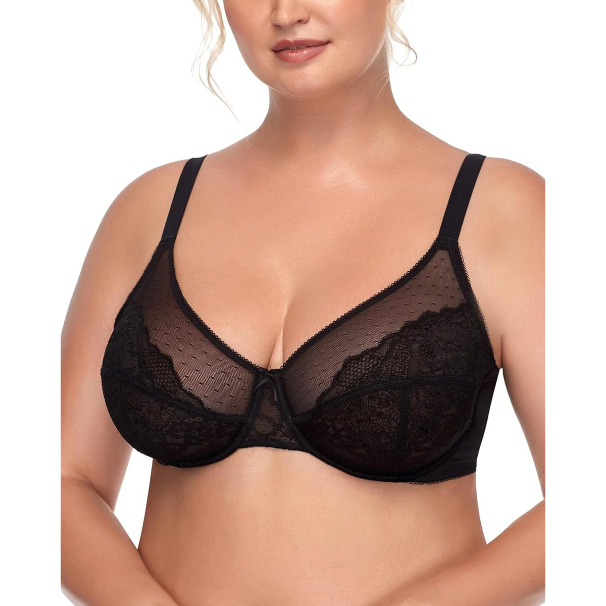 Shesways® Lace Trim Contour Bra-Black