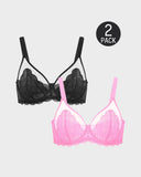 Shesways®Full Coverage Lace Minimizer Bra - 2pcs(Black+Pink)