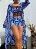 Shesways® 3-Piece Boho Bikini Set – High Waist & Kimono Cover-Up