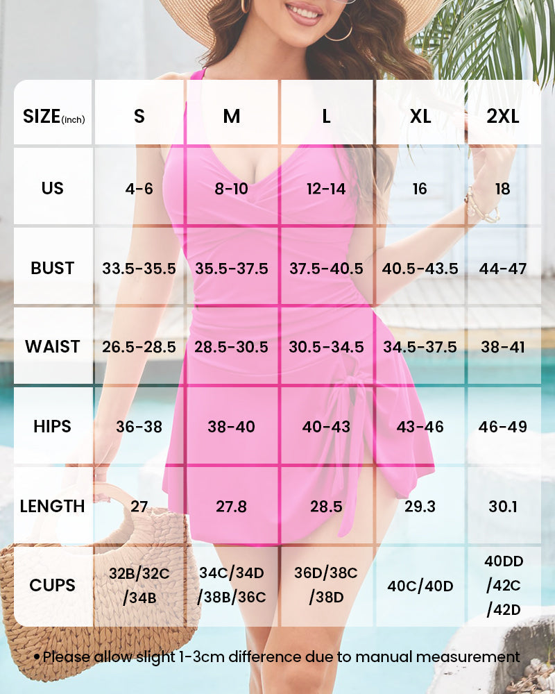 Shesways® Elegant Deep V Knot Skirted Swimsuit